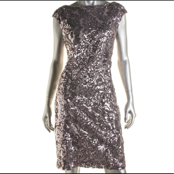 Ralph Lauren Gray Sequined Cut-Out Cocktail Dress - Picture 1 of 7